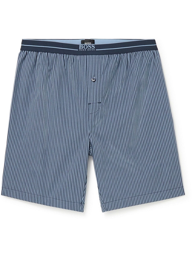 Photo: HUGO BOSS - Striped Cotton-Poplin Pyjama Shorts - Blue