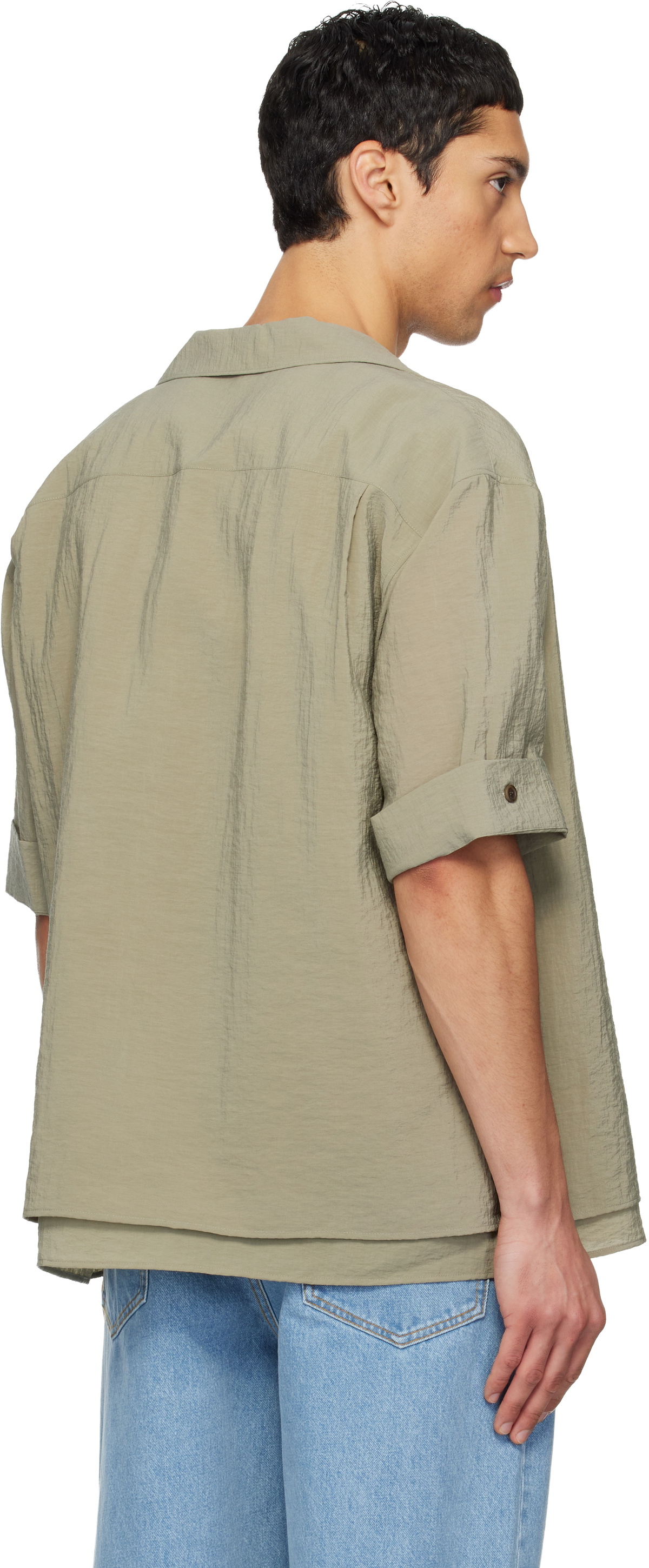 LE17SEPTEMBRE Khaki Double-Layered Open Collar Shirt