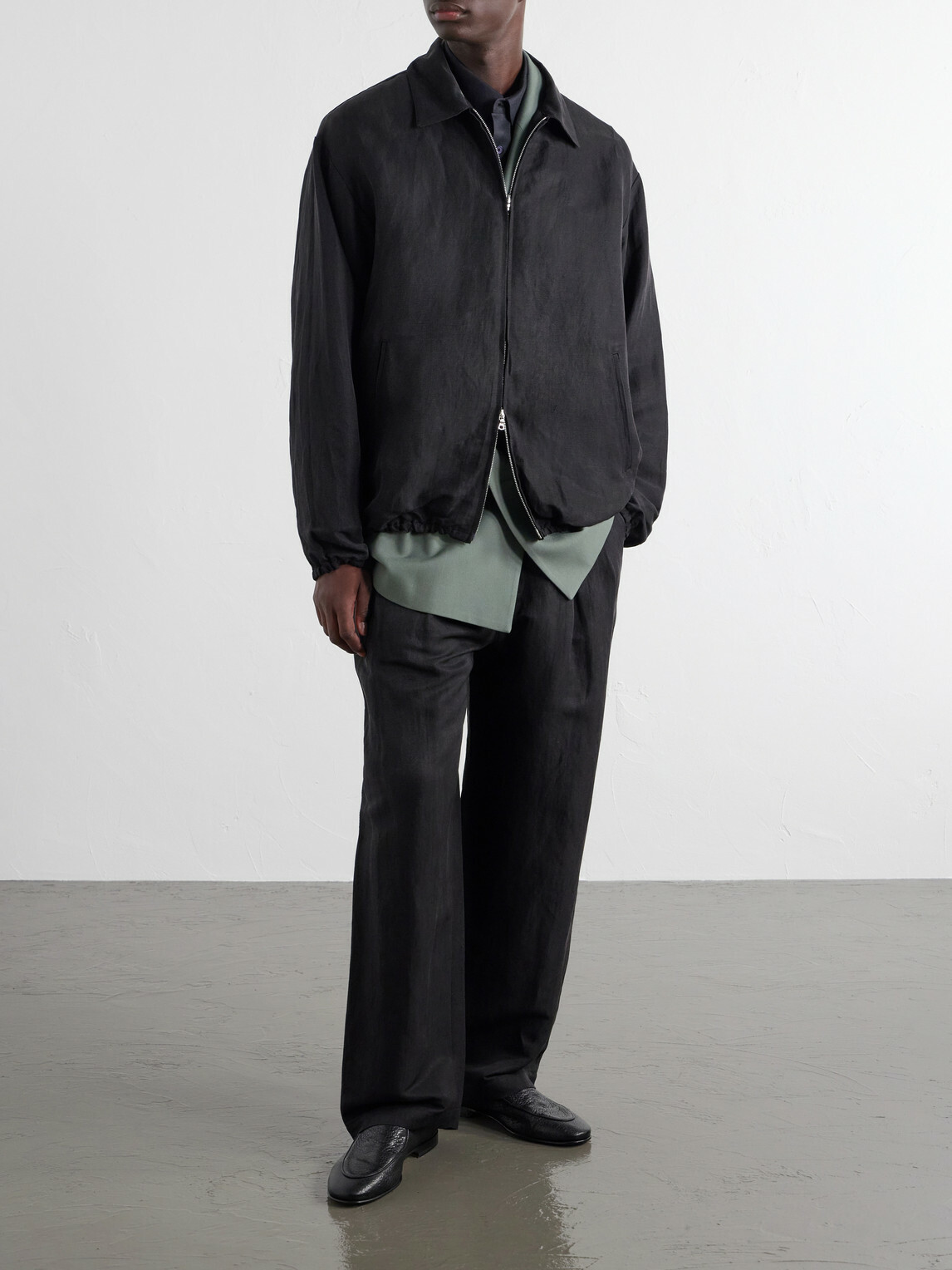 ssstein - Linen and Silk-Blend Satin Blouson Jacket - Black