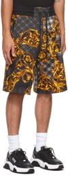 Versace Jeans Couture Grey & Gold Tartan Baroque Shorts