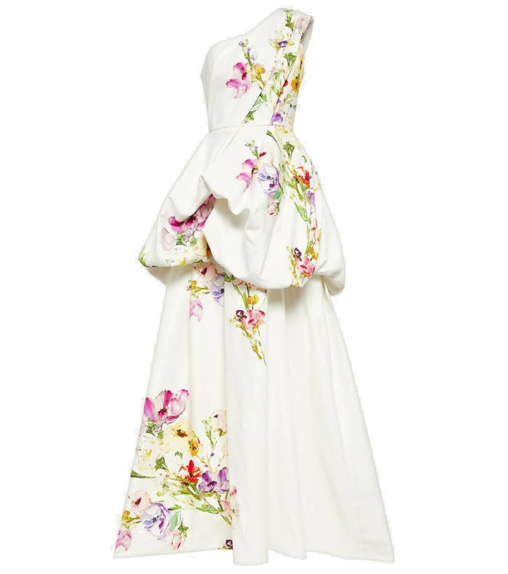 Photo: Monique Lhuillier Floral one-shoulder cotton and silk maxi gown