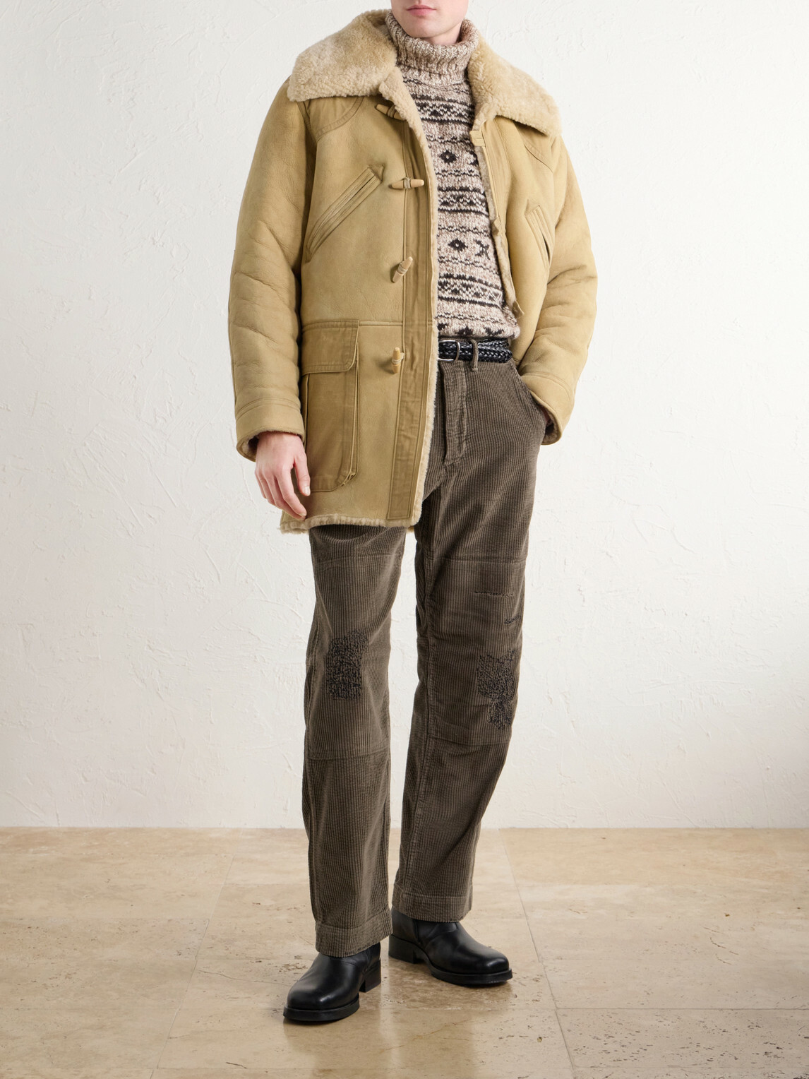 RRL - Canvas-Trimmed Shearling Jacket - Neutrals