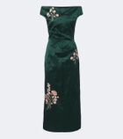 Erdem Embellished floral appliqué satin cocktail dress
