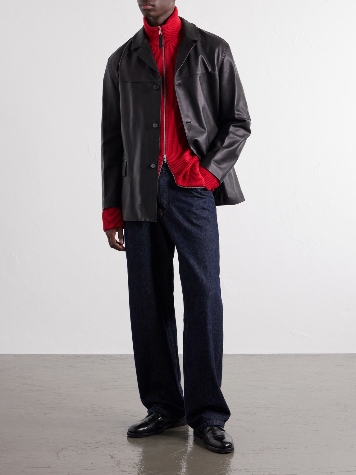 YOKE - Panelled Leather Jacket - Black