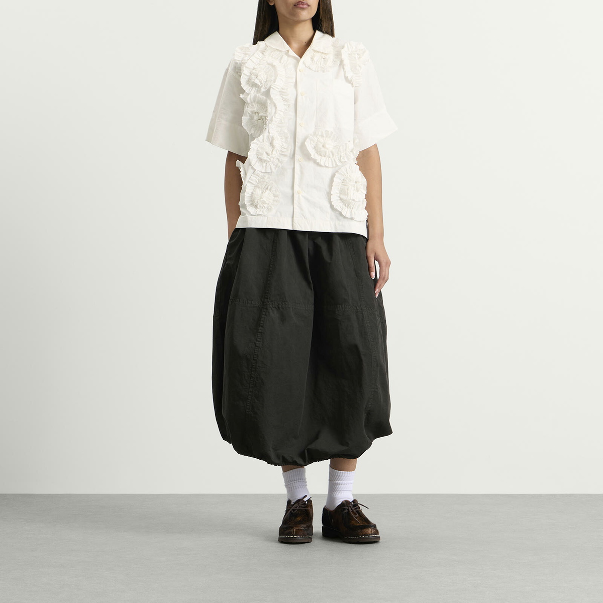 Story mfg. Women's Hand Applique Greetings Shirt in Ecru Fossil