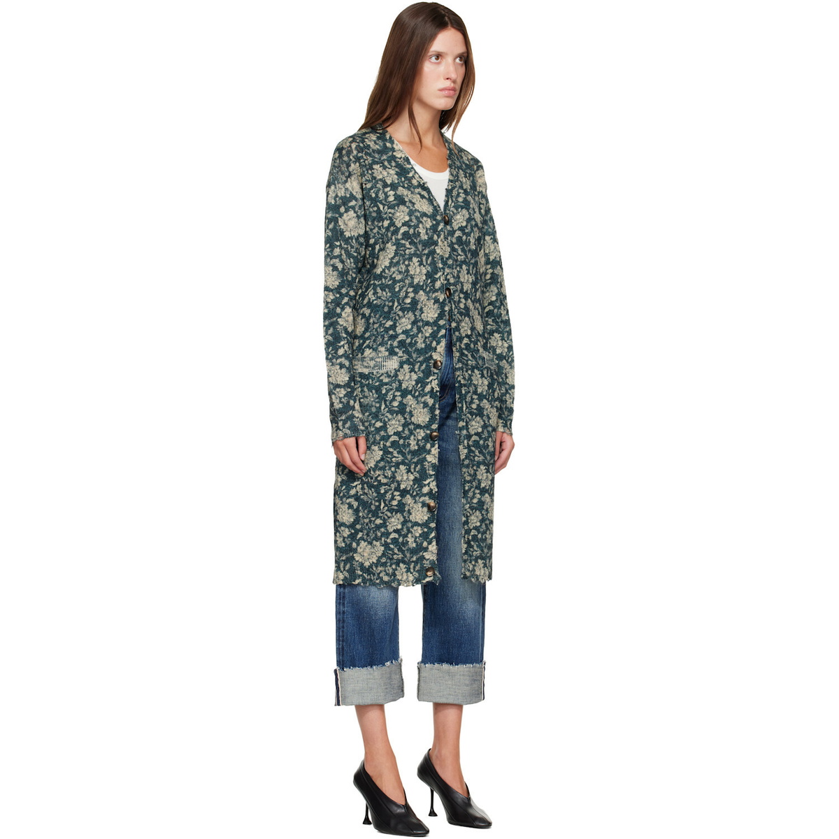R13 Navy Printed Long Cardigan