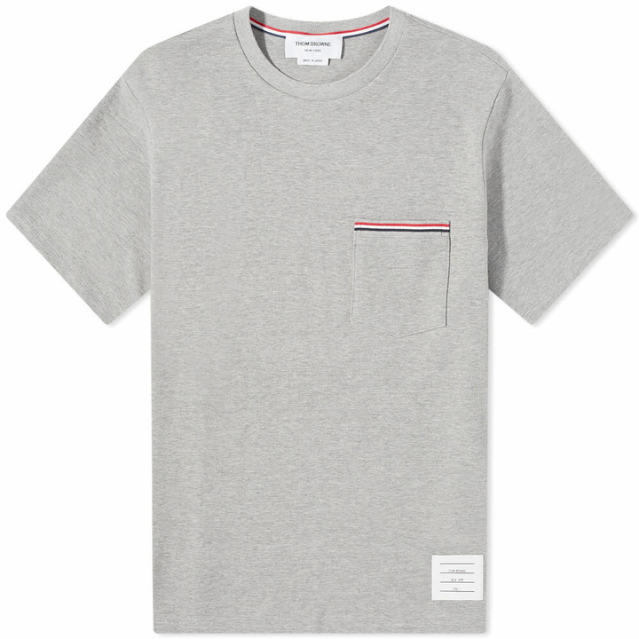 Photo: Thom Browne Men's Oversized Stripe Pocket T-Shirt in Light Grey