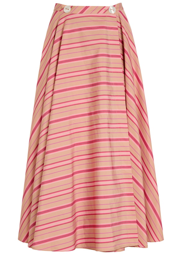 Photo: Thierry Colson Audrey Striped Cotton Midi Wrap Skirt Pink