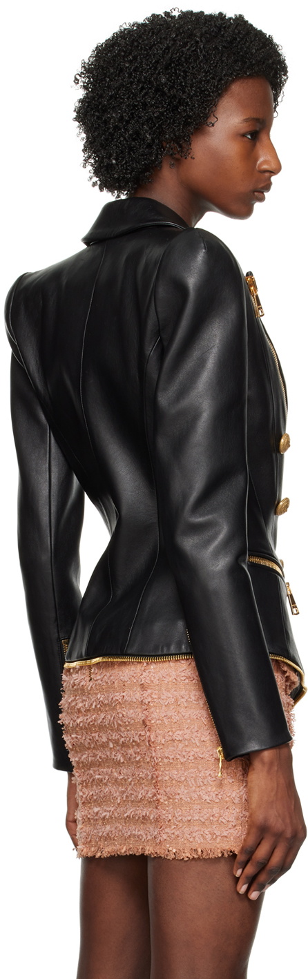 BALMAIN PARIS ダークブラウン レザージャケット 11 ツイード BALMAIN PARIS ダークブラウン レザージャケット 11 ツイード