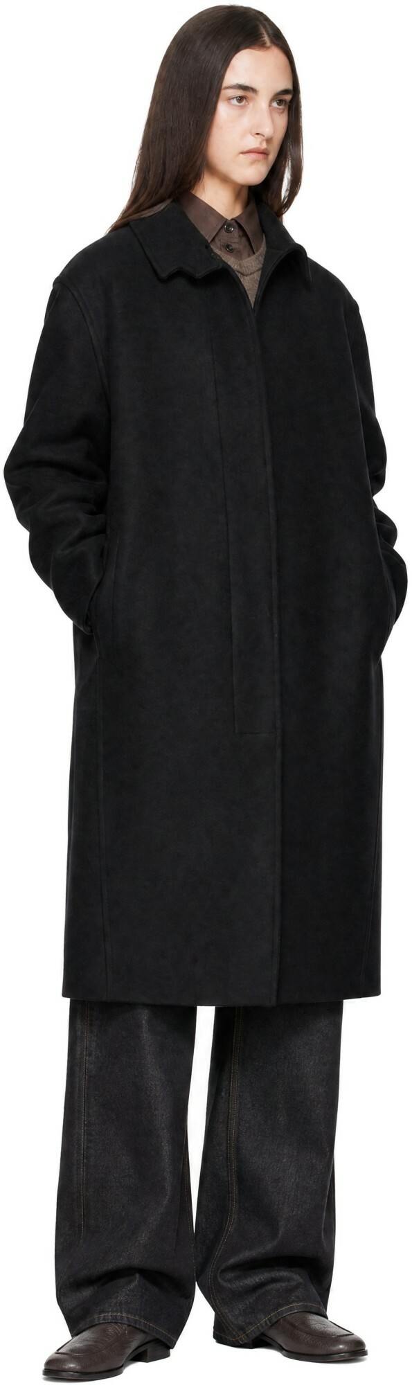 Studio Nicholson Black Ria Wool Melton Overcoat