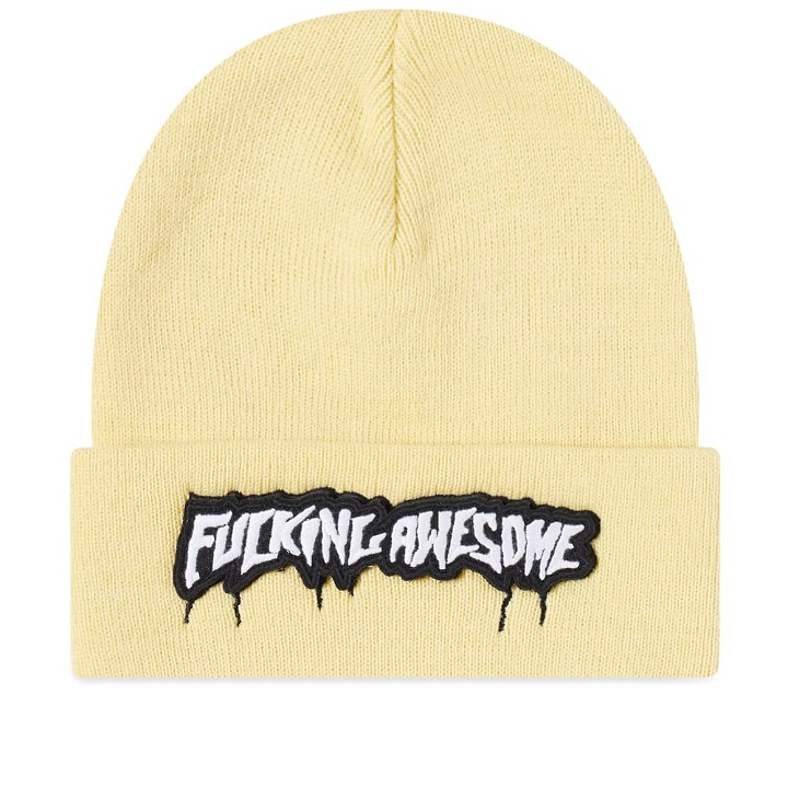 Photo: Fucking Awesome Men's Velcro Stamp Cuff Beanie in Cream