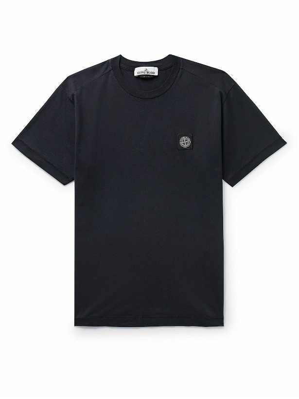 Photo: Stone Island - Logo-Appliquéd Garment-Dyed Cotton-Jersey T-Shirt - Blue