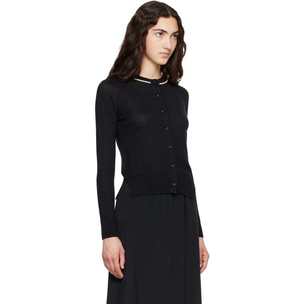 Simone Rocha Black Classic Merino Silk Cardigan