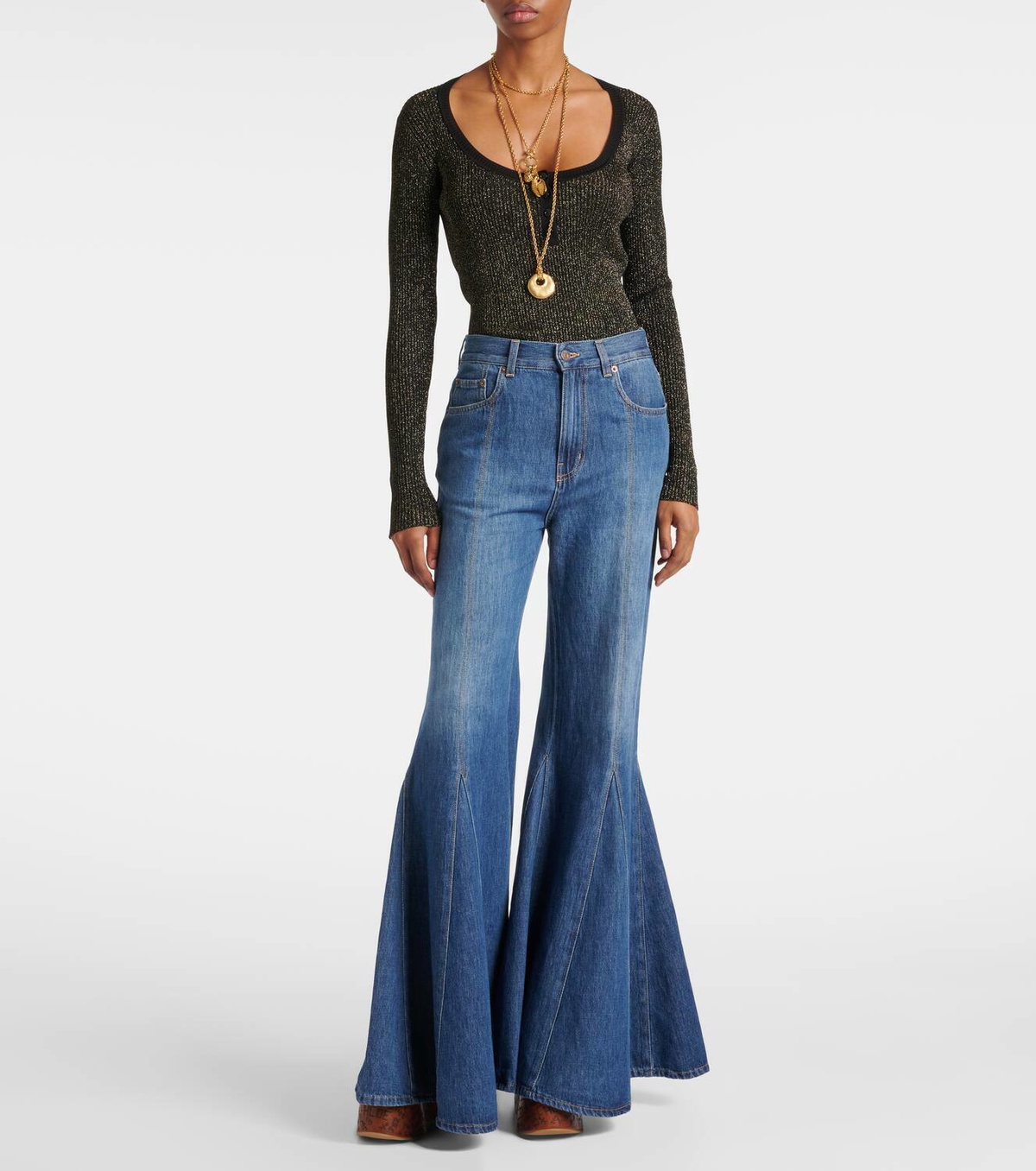 Chloé Ribbed-knit lurex® Henley shirt