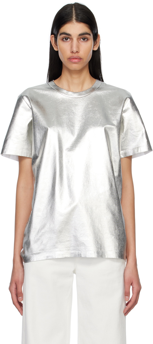 トップス MM6 silverlogo foodie MM6 Maison Margiela Silver & White Metallic T-Shirt MM6