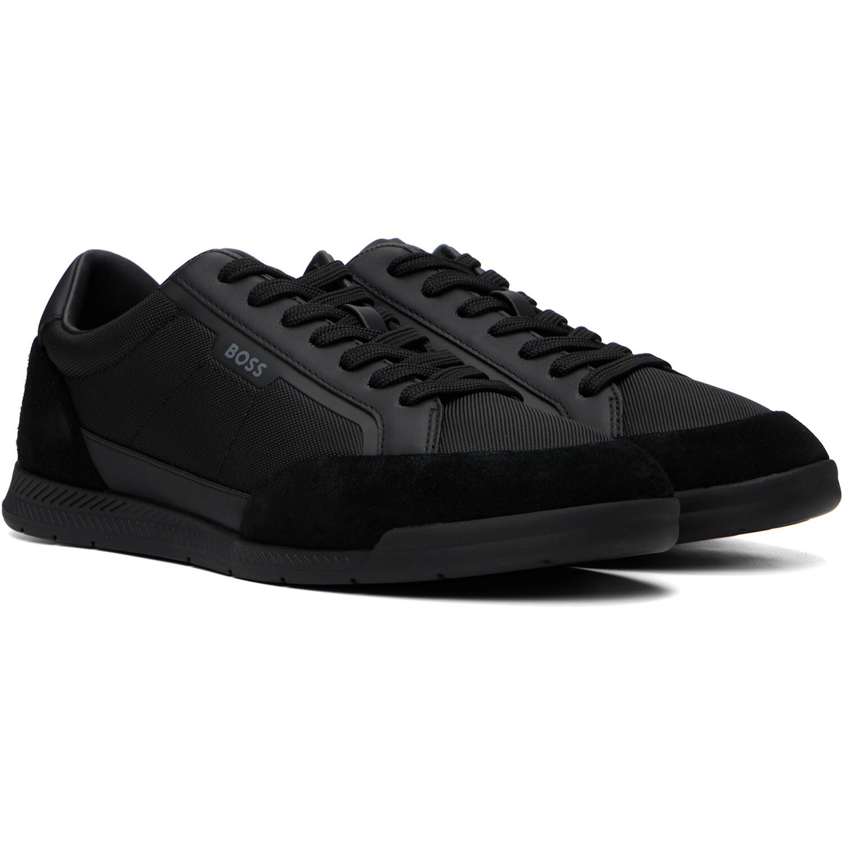 BOSS Black Suede-Trim Ribbed Sole Sneakers