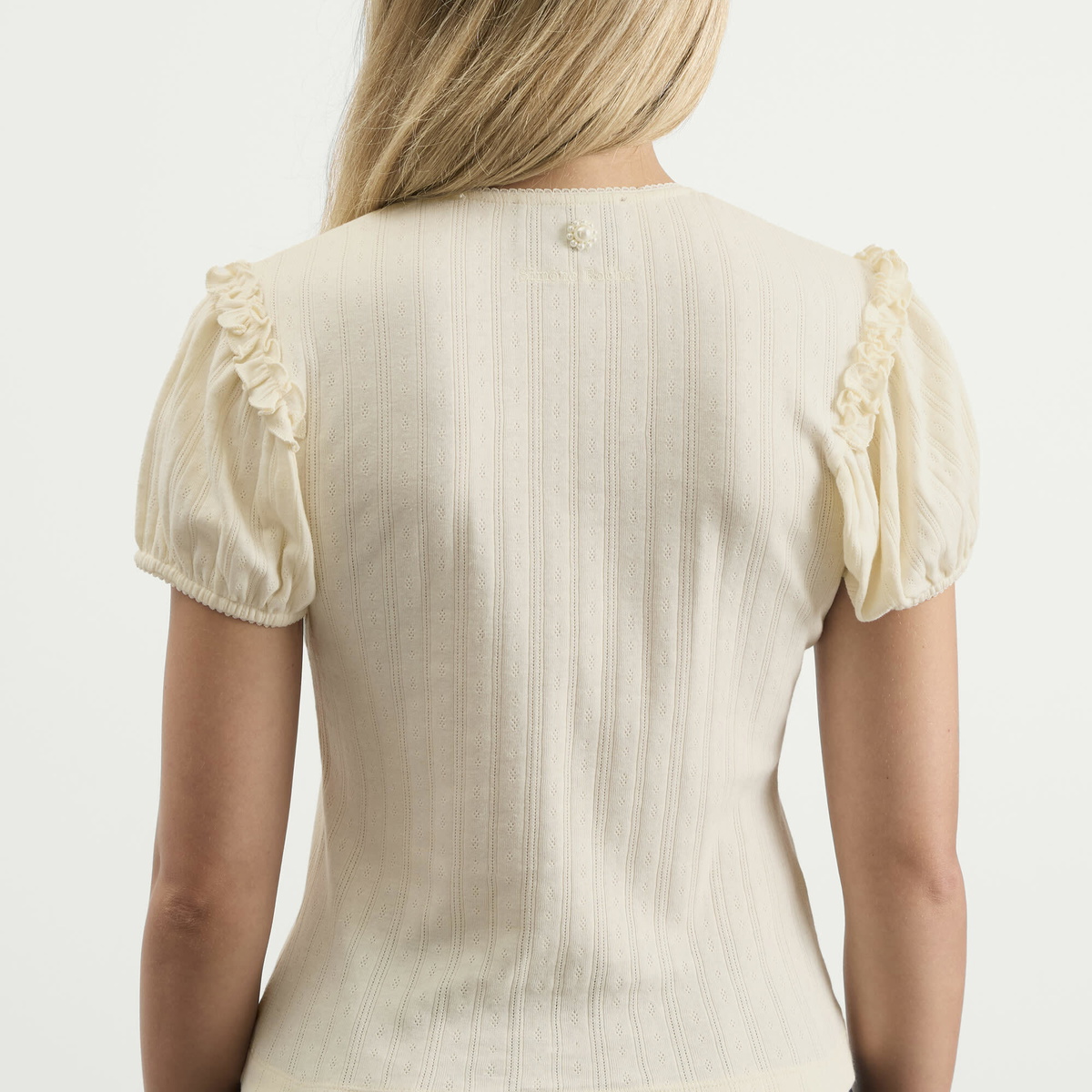 Simone Rocha Women's Pointelle Puff Sleeve Cardigan in Ecru/Pearl