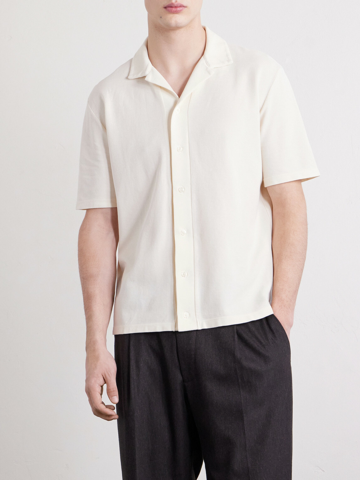 Altea - Jean Camp-Collar Cotton-Piqué Shirt - Neutrals