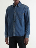 SAINT LAURENT - Logo-Embroidered Denim Shirt - Blue