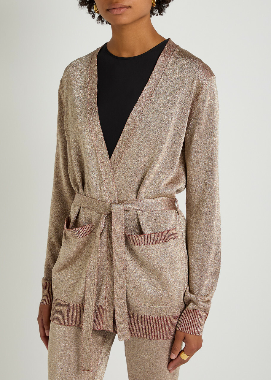 Missoni Belted Lamé-knit Cardigan Rose