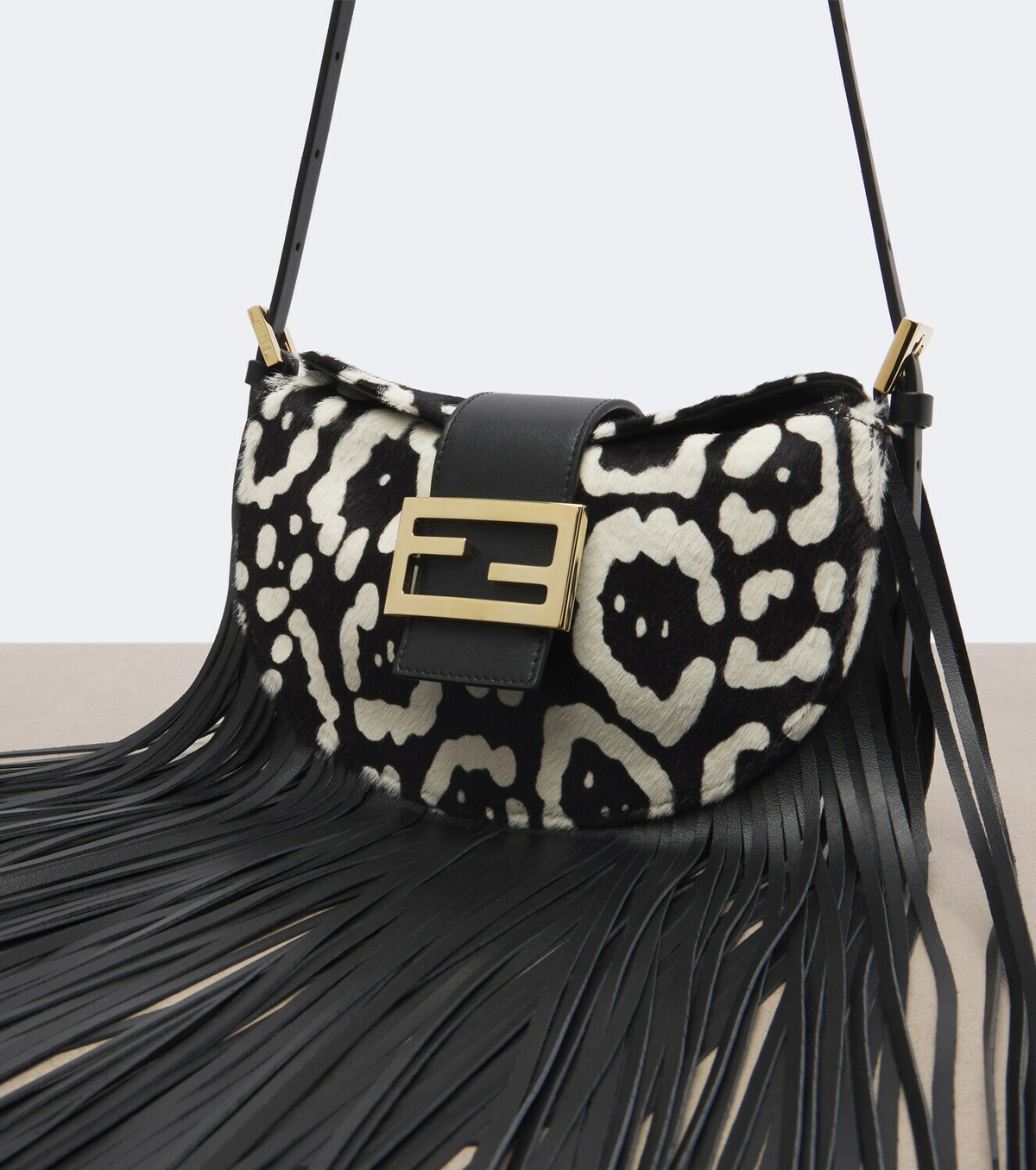 Fendi Croissant fringed calf hair shoulder bag