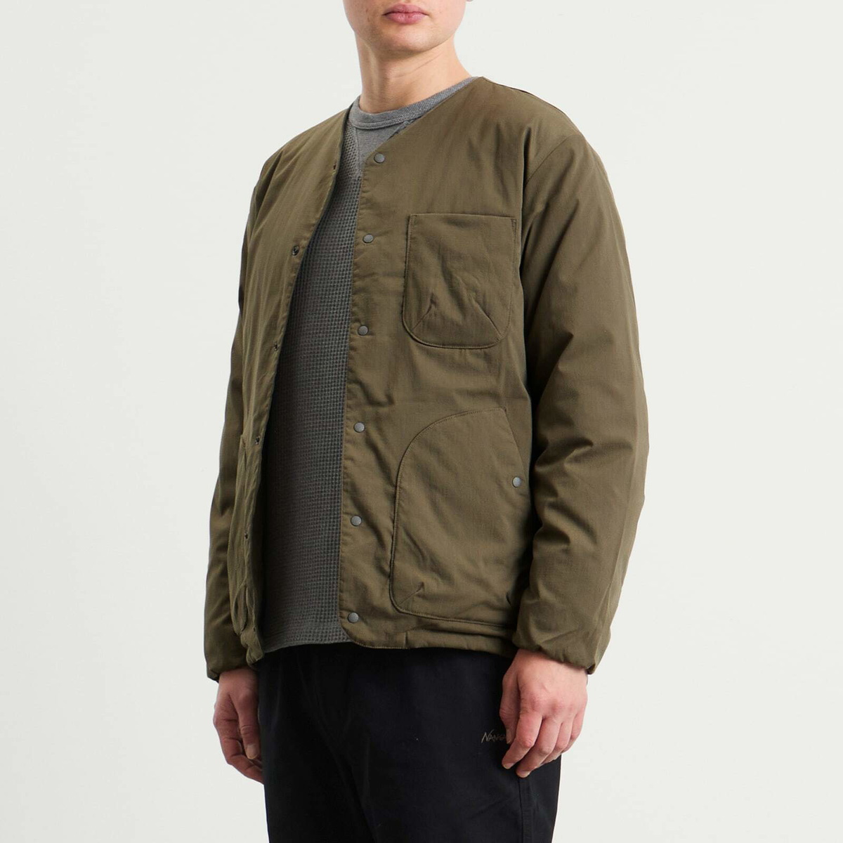 NANGA Men's Hinoc Ripstop Inner Down Cardigan in Army Green