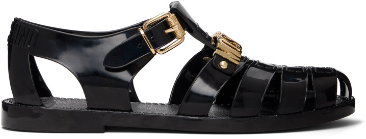 Photo: Moschino Black Jelly Logo Lettering Sandals