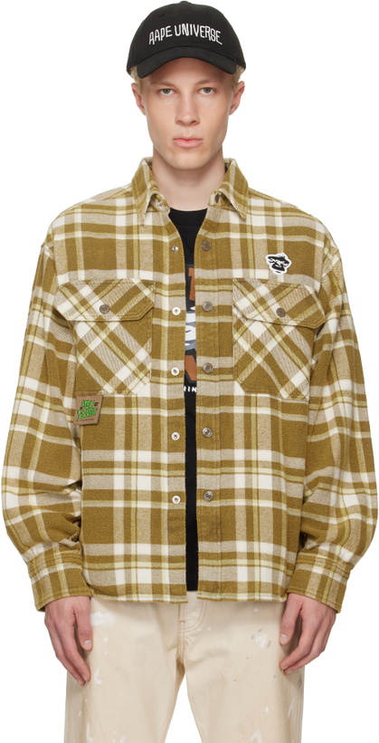 Photo: AAPE by A Bathing Ape Khaki Moonface Check Long Sleeve Shirt