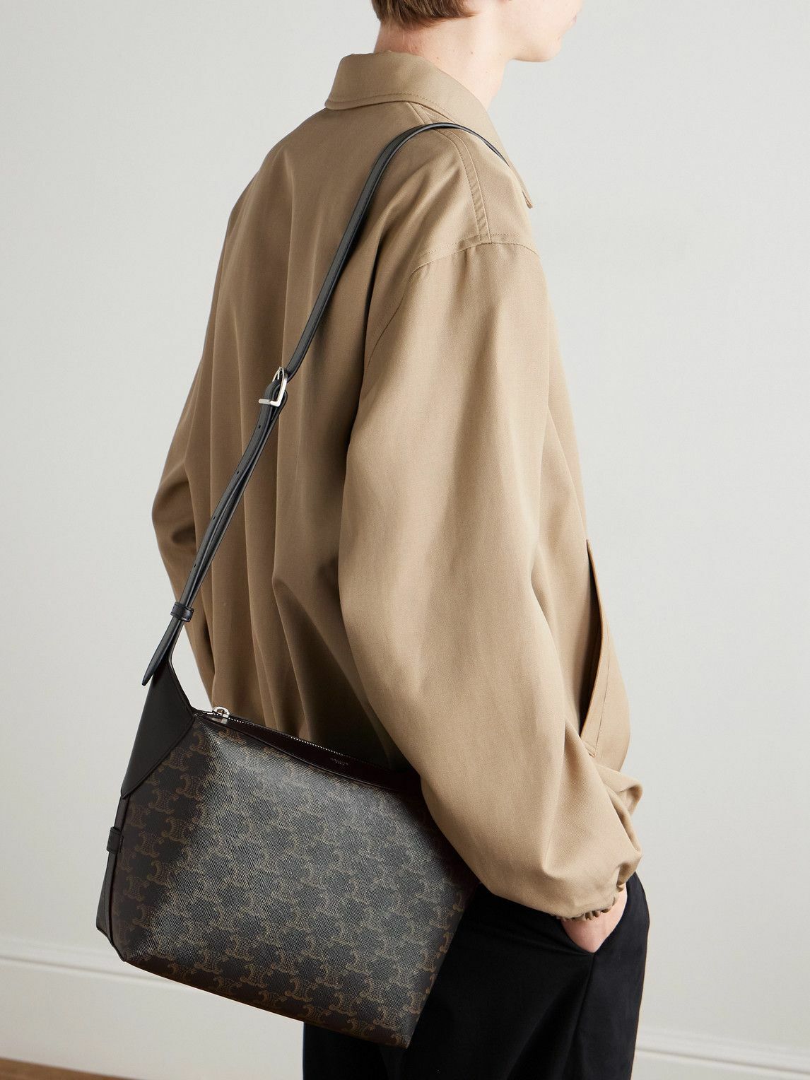 CELINE - Leather-Trimmed Monogrammed Coated-Canvas Messenger Bag