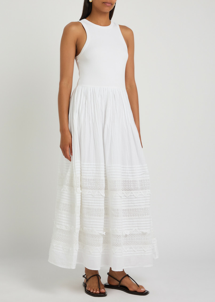 Polo Ralph Lauren Embroidered Stretch-cotton Midi Dress White