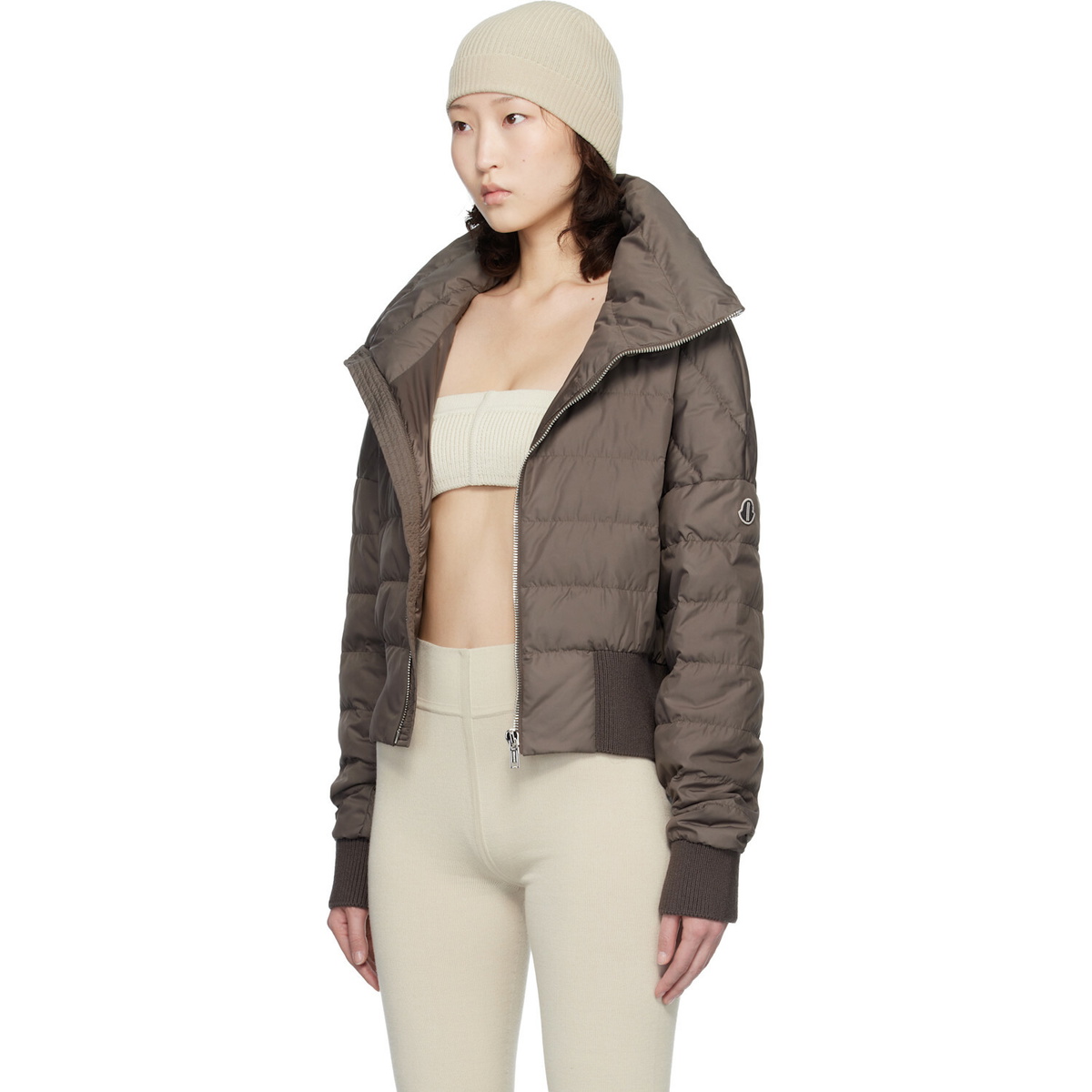 Rick Owens Moncler + Rick Owens Taupe Cropped Down Jacket