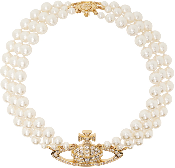 Photo: Vivienne Westwood White Three Row Pearl Bas Relief Necklace