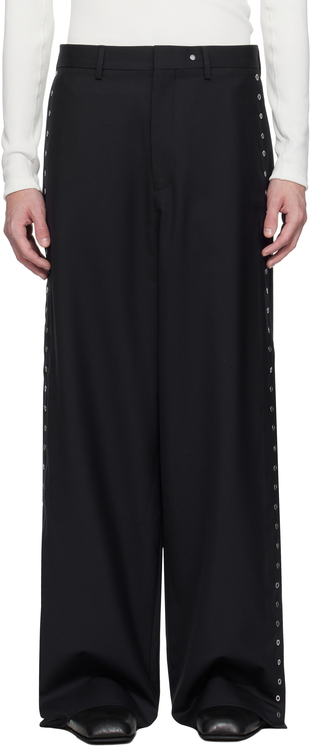 Karmuel Young Navy Wide Leg Side Snap Trousers