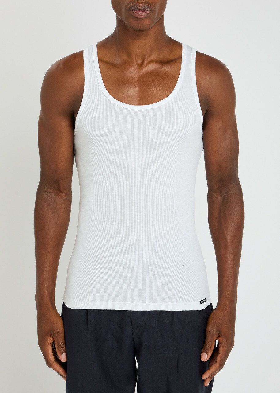 Tom Ford Ribbed Logo Jersey Tank White