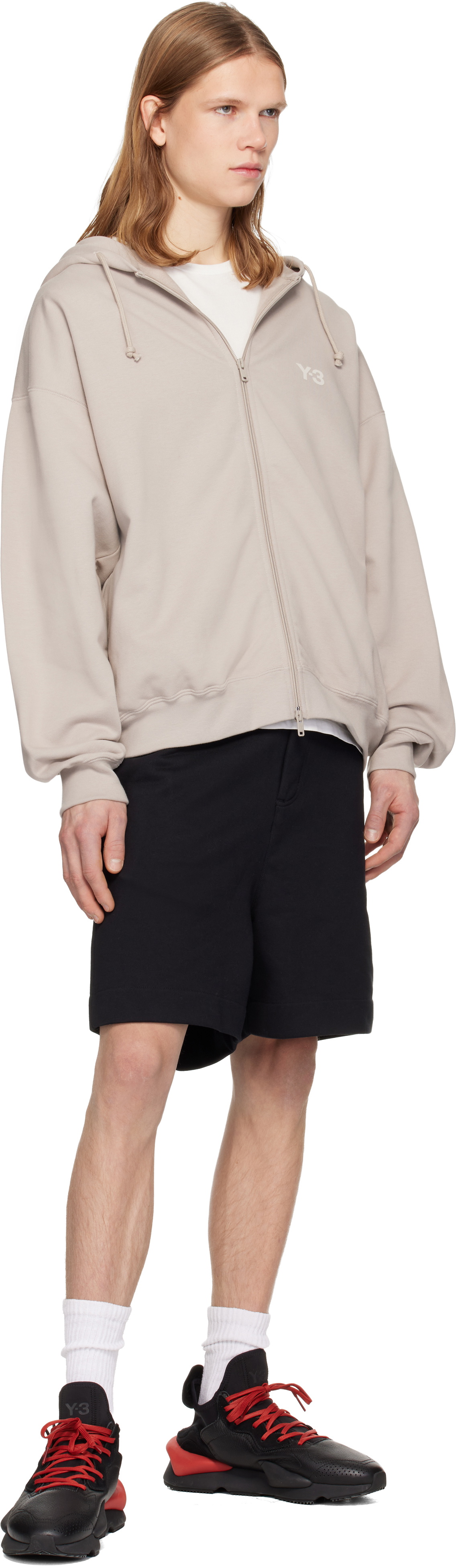 Y-3 Taupe Brushed Terry Zipper Hoodie