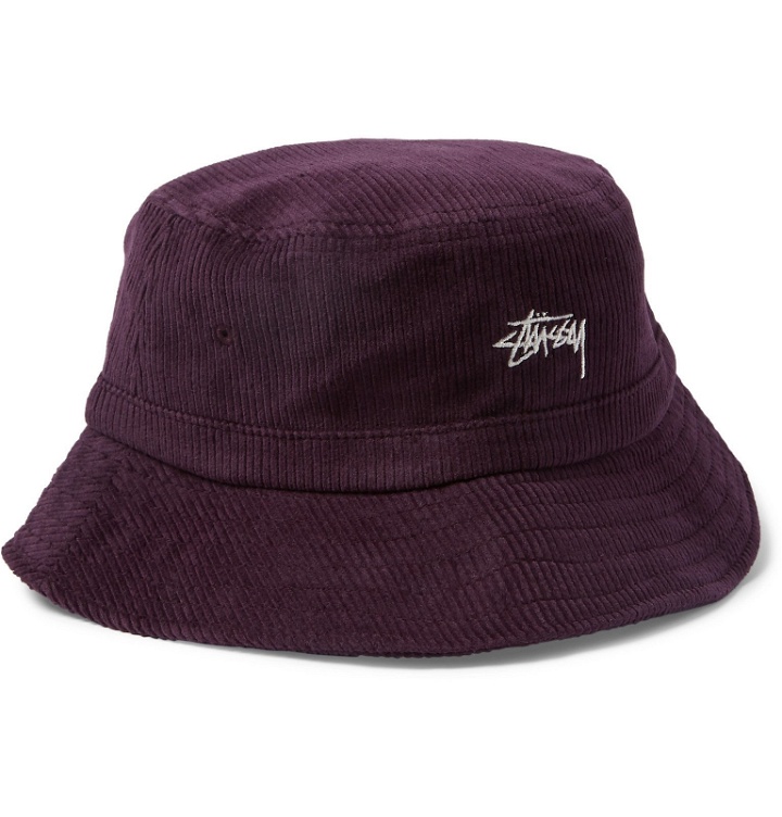 Photo: Stüssy - Logo-Embroidered Cotton-Corduroy Bucket Hat - Purple