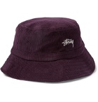 Stüssy - Logo-Embroidered Cotton-Corduroy Bucket Hat - Purple