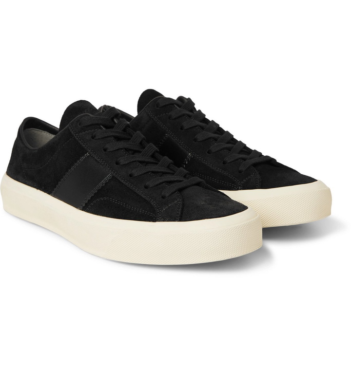 Photo: TOM FORD - Cambridge Leather-Trimmed Suede Sneakers - Black