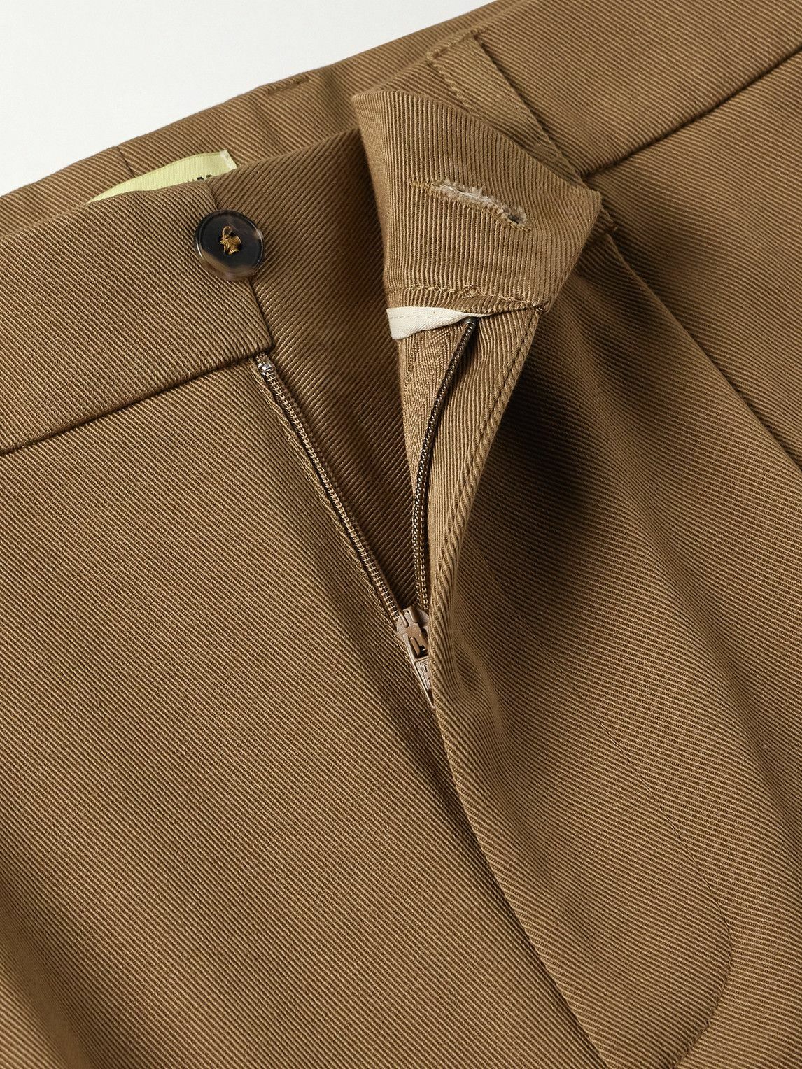 De Bonne Facture - Straight-Leg Pleated Cotton-Twill Trousers - Brown