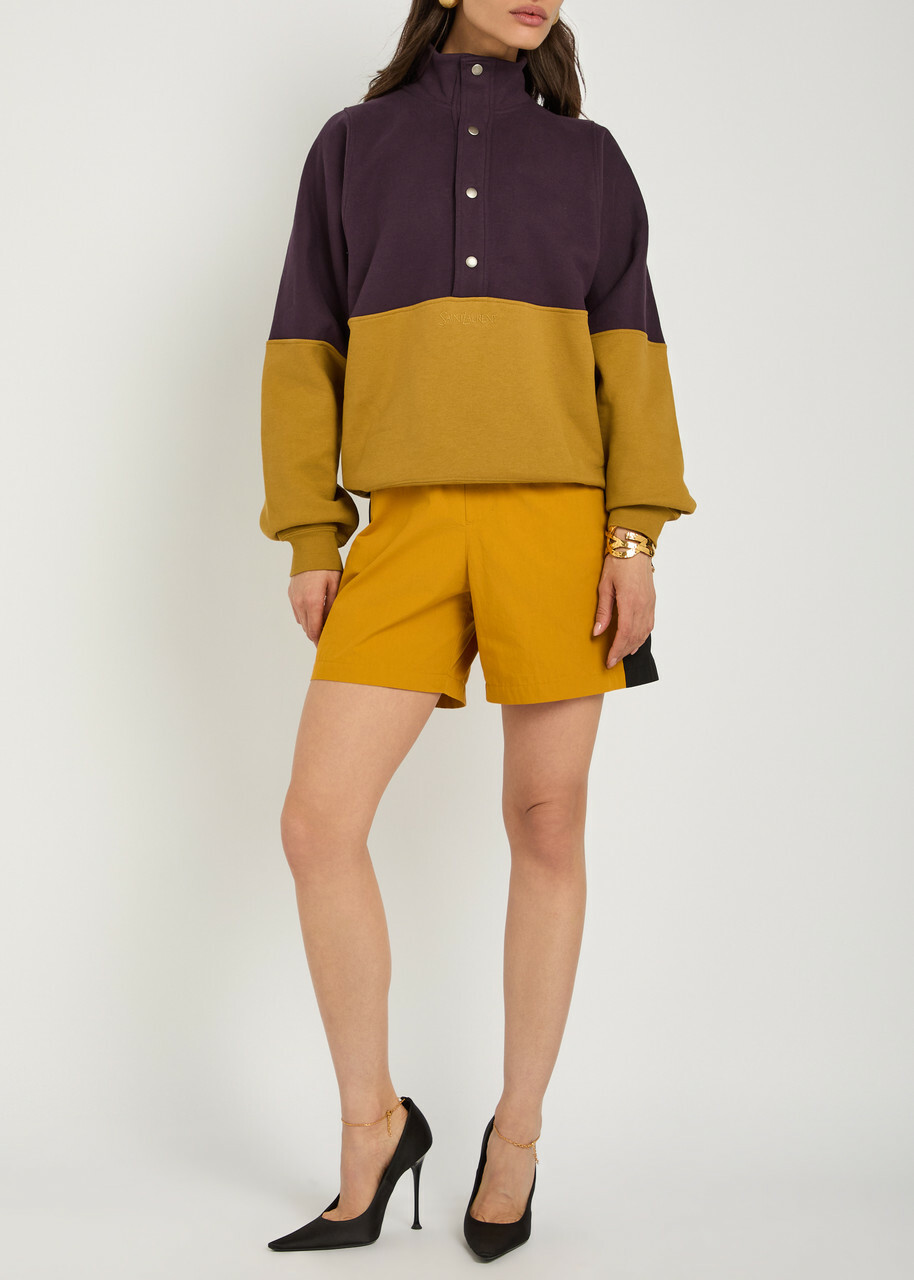 Saint Laurent Logo-embroidered Panelled Cotton Sweatshirt Brown