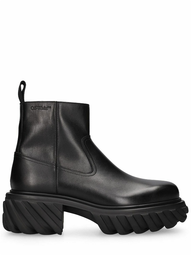 Photo: OFF-WHITE - Tractor Motor Leather Ankle Boots