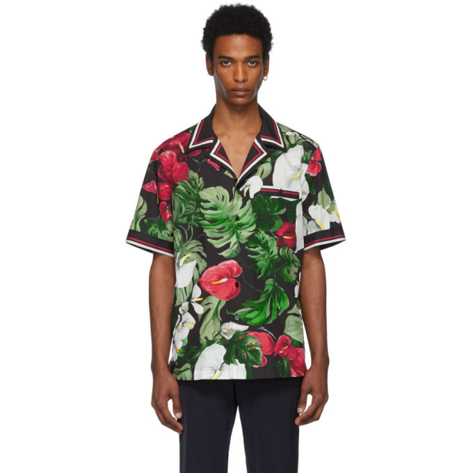 Photo: Dolce and Gabbana Black and Green Anthurium Hawaiian Shirt