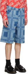 Charles Jeffrey LOVERBOY Blue Check Denim Shorts
