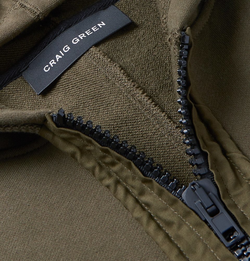 Craig Green - Poplin-Panelled Cotton-Blend Jersey Zip-Up Hoodie - Men - Green