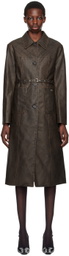 Kijun Brown Stitched Faux-Leather Coat