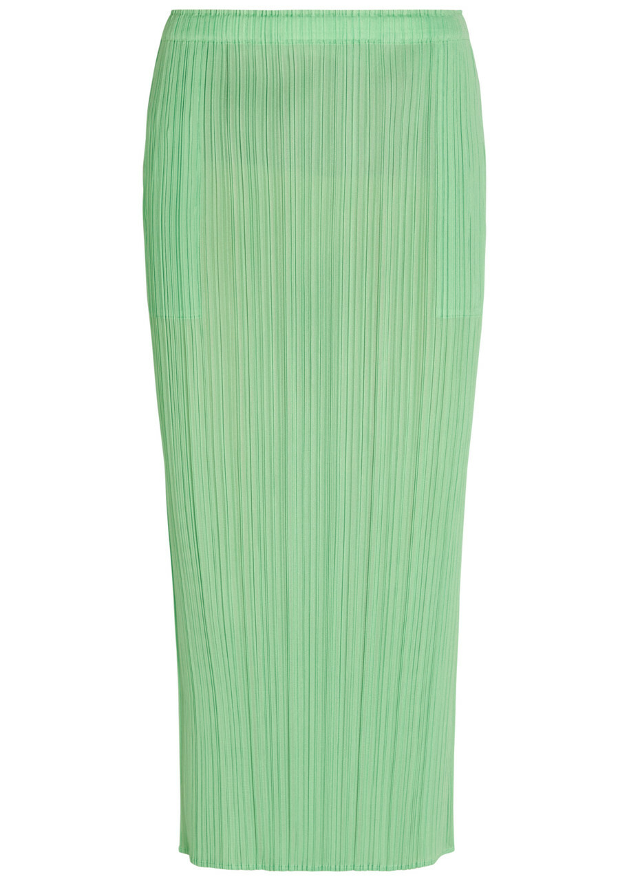 Pleats Please Issey Miyake Pleated Woven Midi Skirt Light Green