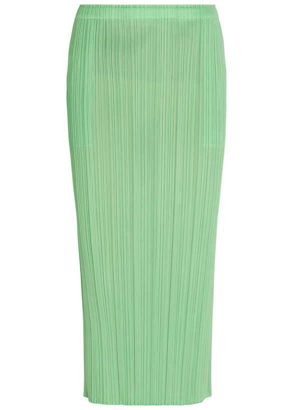 Photo: Pleats Please Issey Miyake Pleated Woven Midi Skirt Light Green