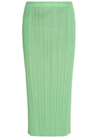 Pleats Please Issey Miyake Pleated Woven Midi Skirt Light Green