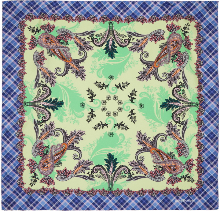 Photo: Acne Studios Green & Blue Printed Silk Scarf