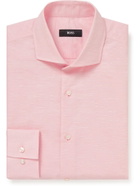 HUGO BOSS - Jason Slim-Fit Cutaway-Collar Cotton and Hemp-Blend Shirt - Pink